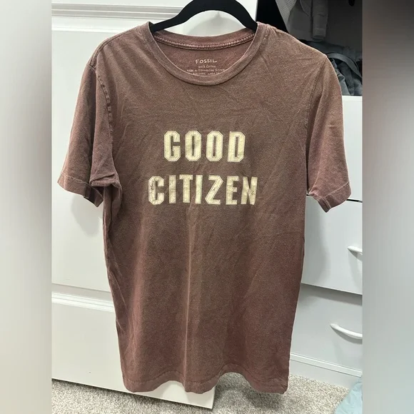 Fossil Brown Vintage Sleeve Tee Good Citizen - Picture 1 of 3